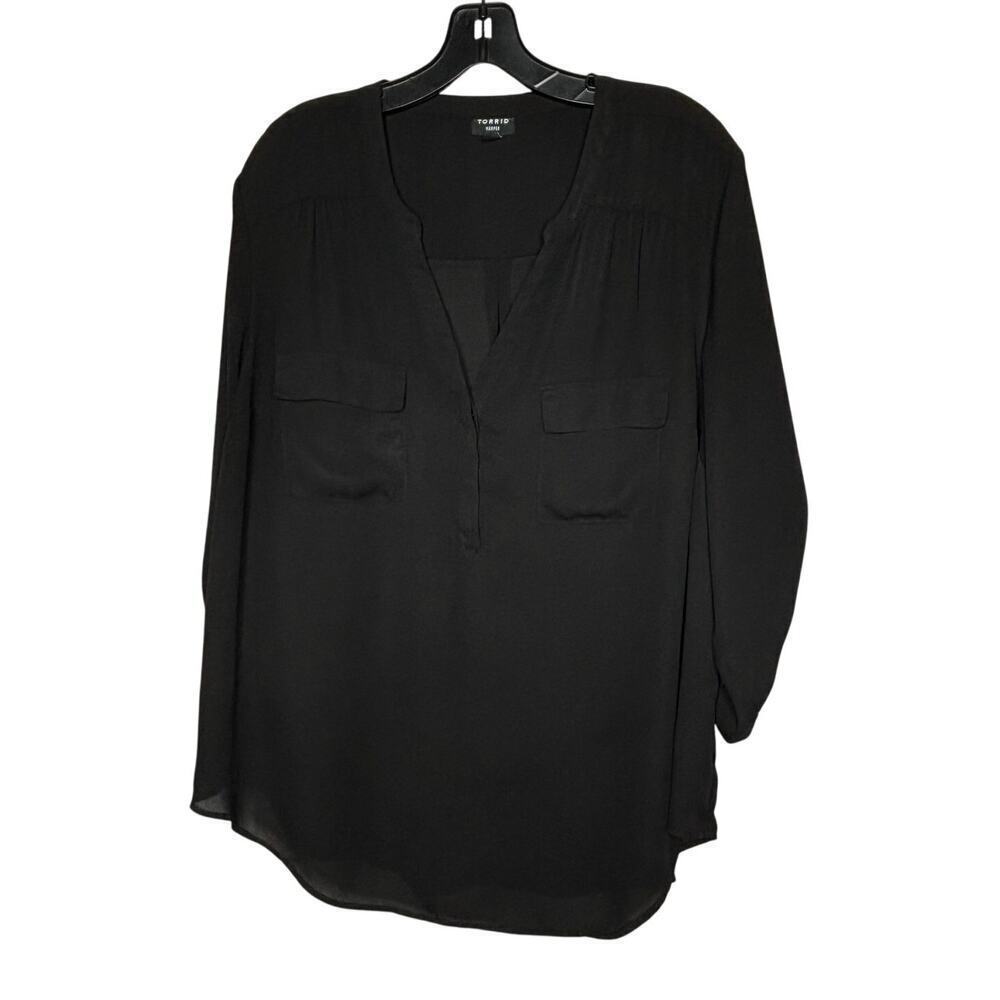 Torrid Harper Black Georgette Popover Office Career Blouse Shirt Size 2X Plus